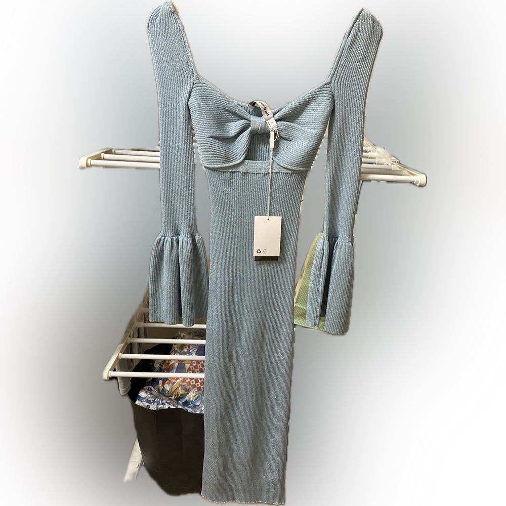 Brand new tags attached Self Portrait Lurex Knit Midi Dress baby blue - Picture 2 of 3